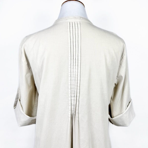CP Shades Pintuck Pleated Velvet Corduroy Cream 3/4 Sleeve Roll Tab Tunic Top M - Picture 8 of 14